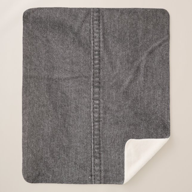 Cobertor Sherpa Tecido preto denim, textura de moda. (Frente)