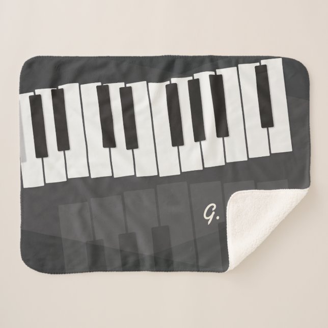 Cobertor Sherpa Teclado Piano Preto e Branco Personalizado. Adicio (Frente (Horizontal))