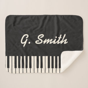 Cobertor Sherpa Teclado Piano Preto e Branco Personalizado. Adicio