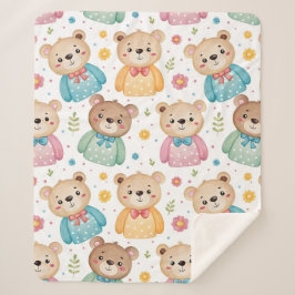 Cobertor Sherpa Teddy bear and flowers