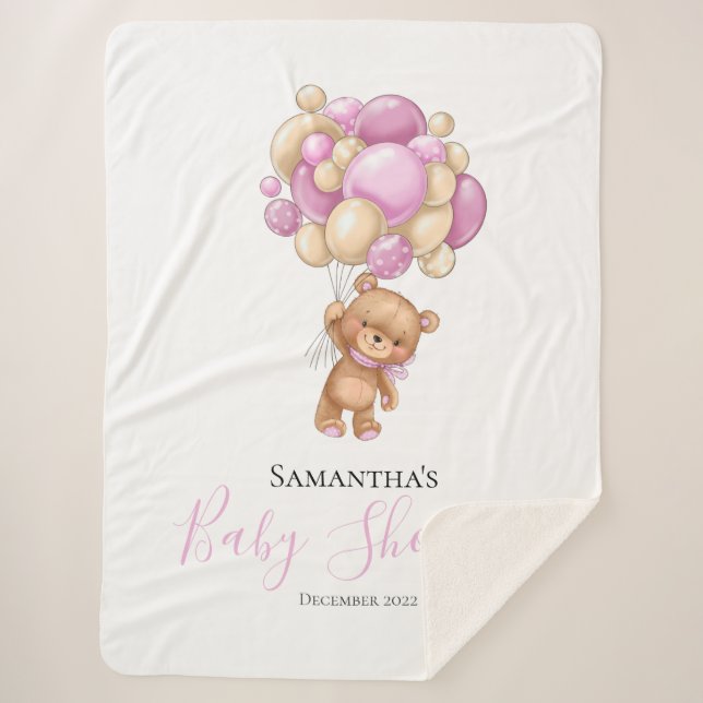Cobertor Sherpa Teddy Bear Balloon PINK (Frente)