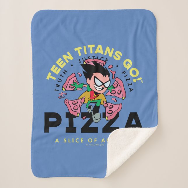 Cobertor Sherpa Teen Titans Go! Robin "Truth Justice Pizza" (Frente)
