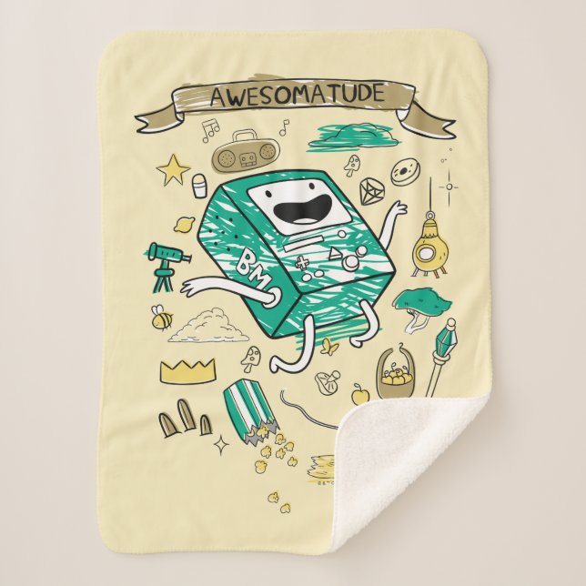 Cobertor Sherpa Tempo de Aventura | "Awesomatude" BMO Sketch (Frente)