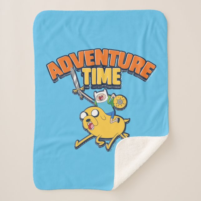 Cobertor Sherpa Tempo de Aventura | Finn Riding Jake (Frente)