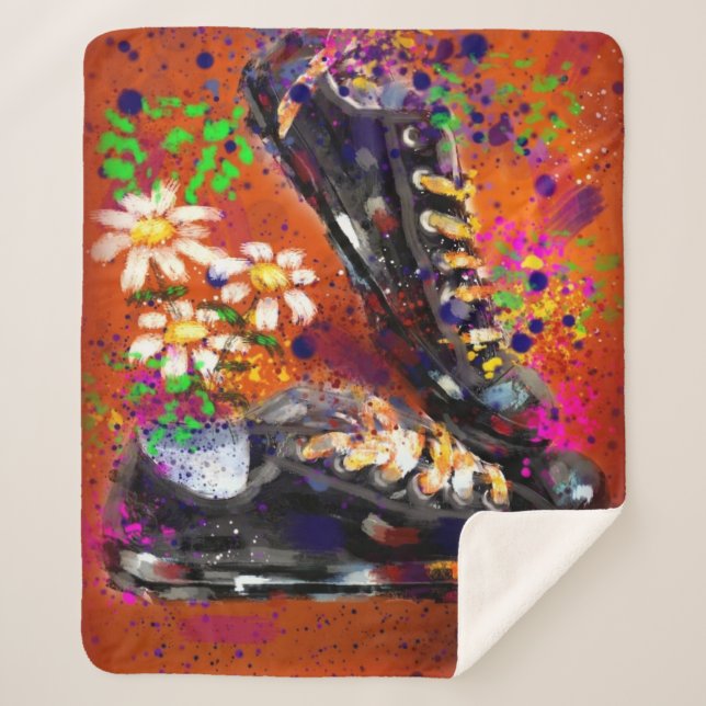 Cobertor Sherpa Tênis e margaridas Impressionísticos Laranja (Frente)