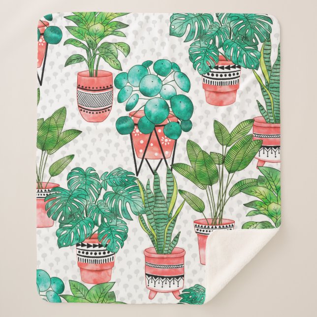 Cobertor Sherpa Terra cotta Potes Plantas aquáticas sem costura  (Frente)