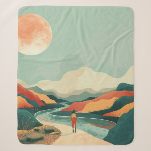 Cobertor Sherpa Terracota Azul Boho Rio Montanha Jornada