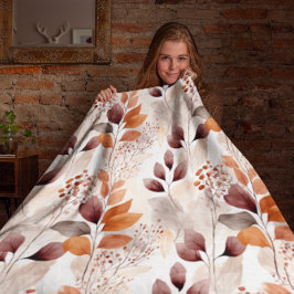 Cobertor Sherpa Terracotta e Folhas de Quedas de Borgonha | Boho A