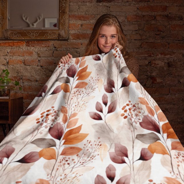 Cobertor Sherpa Terracotta e Folhas de Quedas de Borgonha | Boho A (Criador carregado)