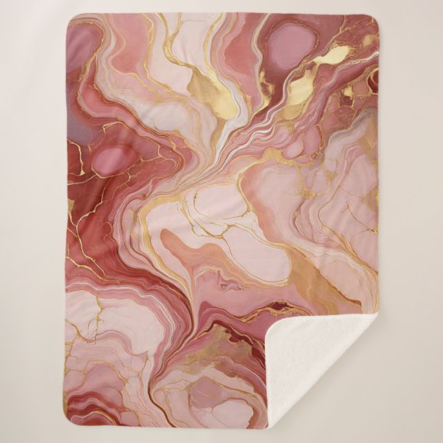 Cobertor Sherpa Terracotta Marmoreado e Sherpa Blanket Dourado (Frente)