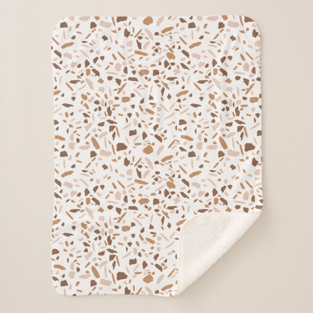 Cobertor Sherpa Terrazzo Marrom Bege Branco Cores Neutras (Frente)