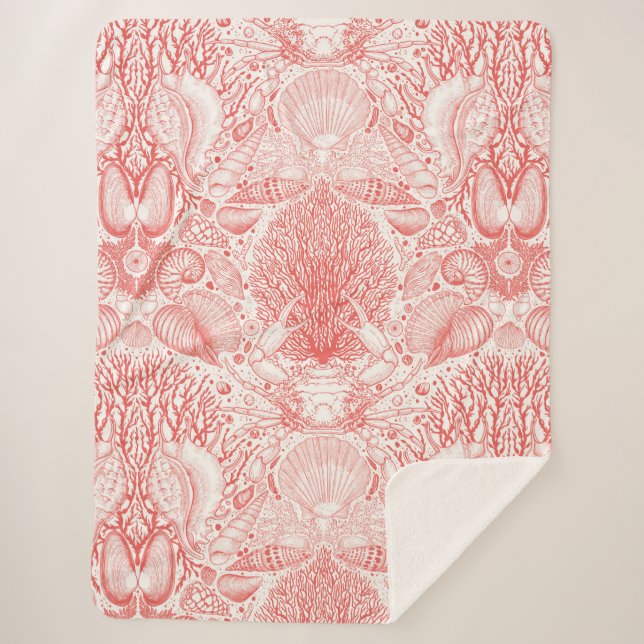 Cobertor Sherpa Tesouros de praia em vermelho-coral (Frente)