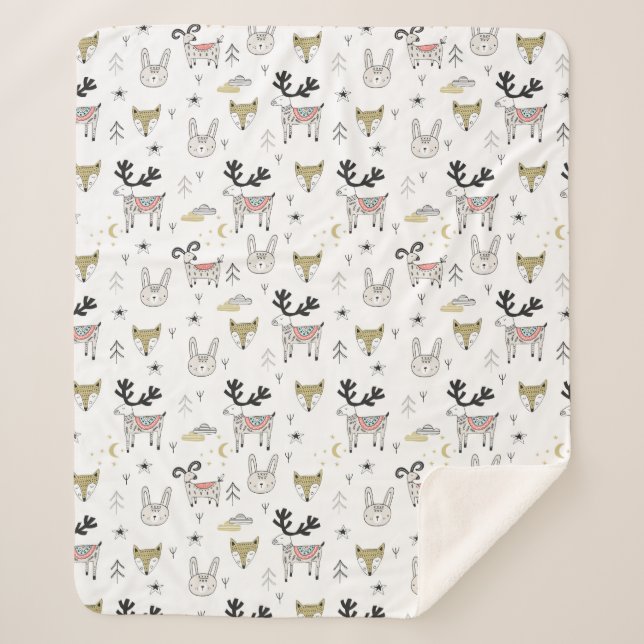Cobertor Sherpa Teste padrão animal do Doodle da floresta bonito (Frente)