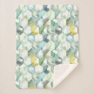 Cobertor Sherpa Teste padrão azul & verde de Honycomb do Aquarell