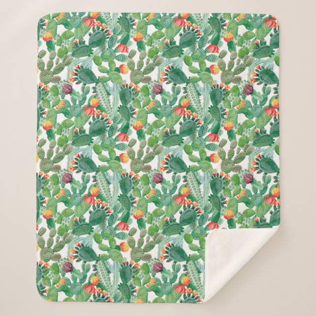 Cobertor Sherpa Teste padrão do cacto da aguarela (Frente)