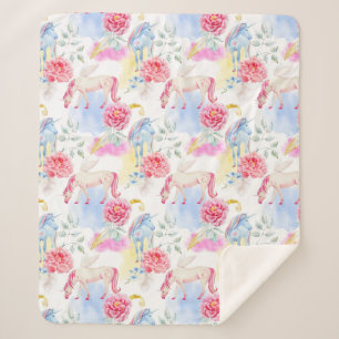 Cobertor Sherpa Teste padrão do unicórnio & do Pegasus da aguarela