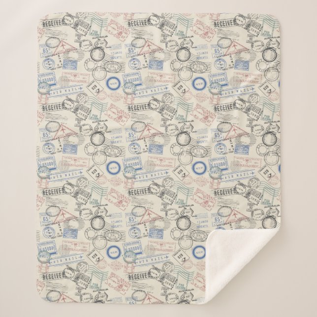 Cobertor Sherpa Teste padrão dos selos postais do mundo (Frente)