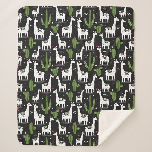 Cobertor Sherpa Teste padrão feliz do lama (Frente)