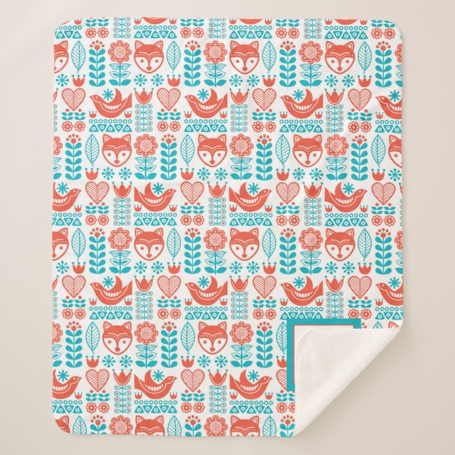 Cobertor Sherpa Teste padrão finlandês da arte popular do Fox & do (Frente)