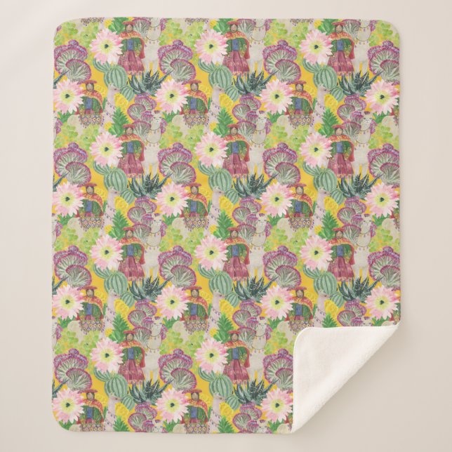 Cobertor Sherpa Teste padrão peruano da mulher & do lama da (Frente)