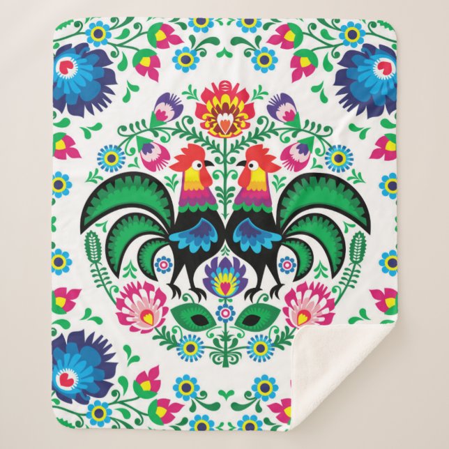 Cobertor Sherpa Teste padrão polonês quadrado do galo (Frente)