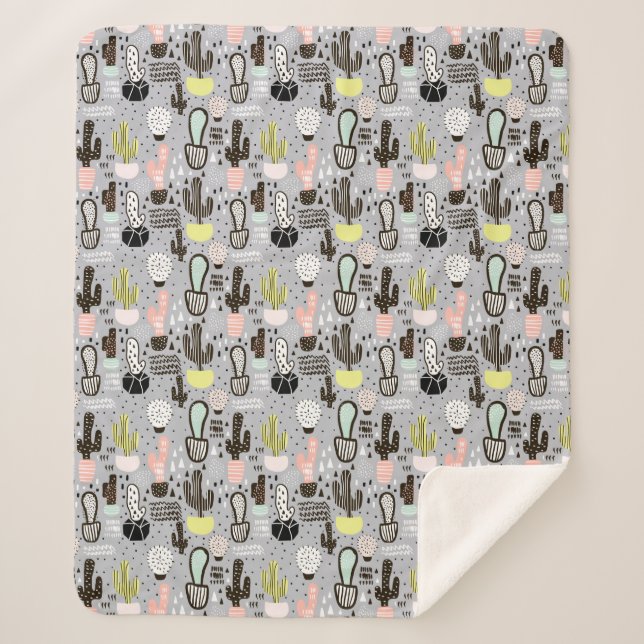 Cobertor Sherpa Teste padrão Textured tirado mão do cacto (Frente)