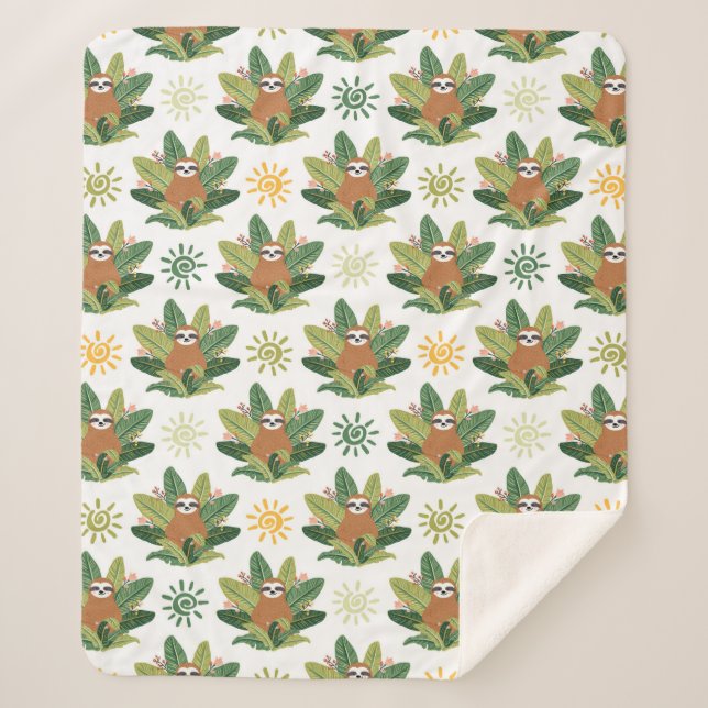 Cobertor Sherpa Teste padrão tropical da preguiça (Frente)