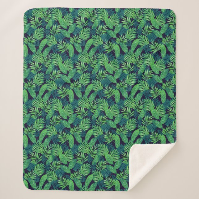 Cobertor Sherpa Teste padrão tropical das folhas (Frente)