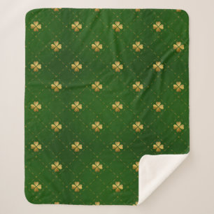 Cobertor Sherpa Teste padrão verde dourado do trevo