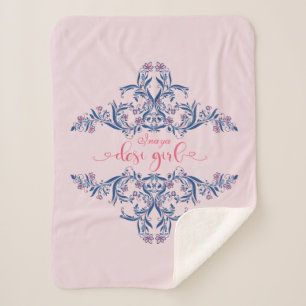 Cobertor Sherpa Texto da Menina Desi com Padrão Henna Persa Floral