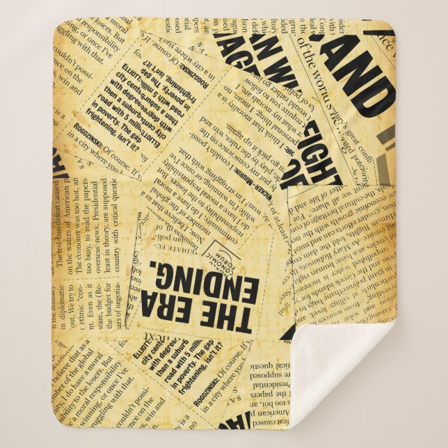 Cobertor Sherpa Texto do jornal com papel antigo (Frente)