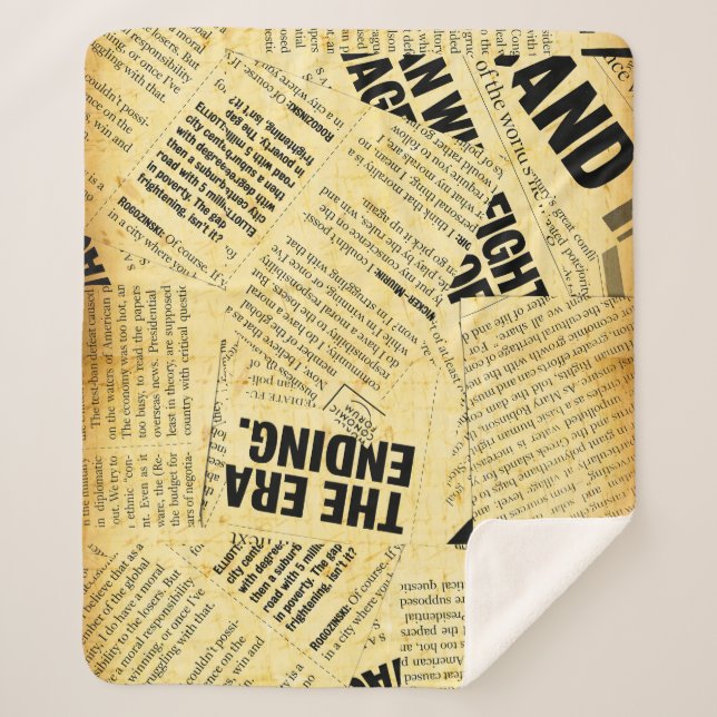 Cobertor Sherpa Texto do jornal com papel antigo (Frente)