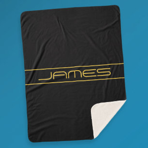 Cobertor Sherpa Texto Dourado e faixas de linha modernas editáveis