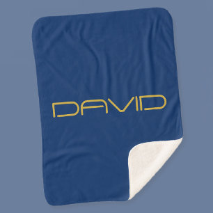 Cobertor Sherpa Texto Elegante Editável Dourado e Azul Marinho