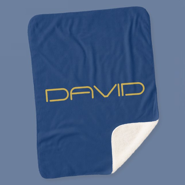 Cobertor Sherpa Texto Na moda editável | Azul Dourado e Marinho (Criador carregado)