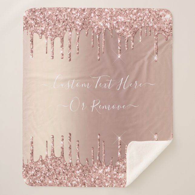 Cobertor Sherpa Texto Personalizado da Glitter Dourado do rosa She (Frente)