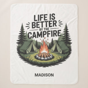 Cobertor Sherpa Texto Personalizado de Acampamento