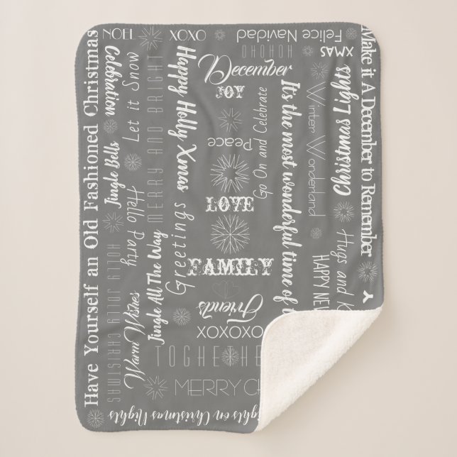 Cobertor Sherpa Texto personalizável de Natal (Frente)