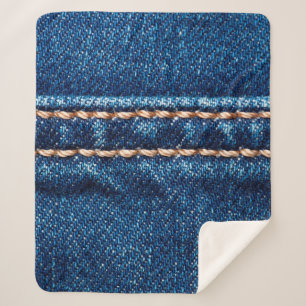 Cobertor Sherpa Textura azul denim com linha de costura fechada, J