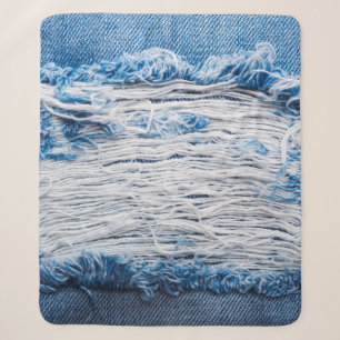 Cobertor Sherpa Textura de jeans de denim rasgada azul com espaço