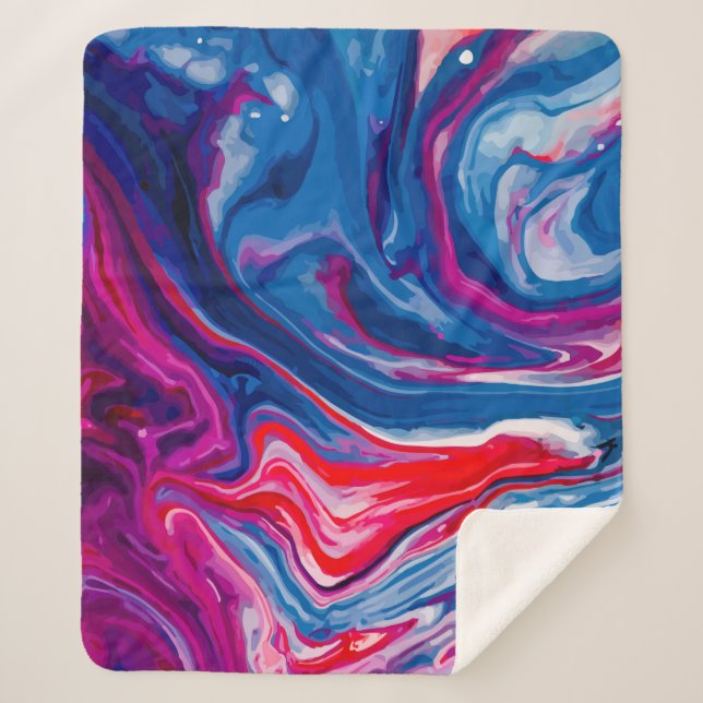 Cobertor Sherpa Textura de mármore azul-vermelho (Frente)