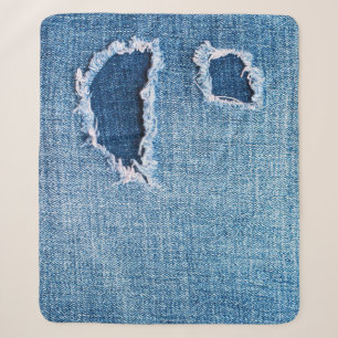Cobertor Sherpa Textura do tecido denim rasgada, matizes azuis.