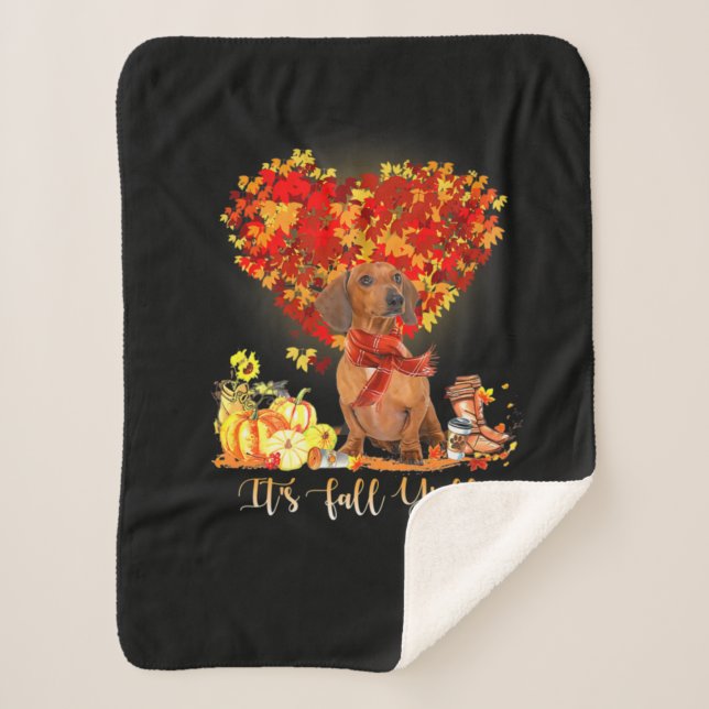 Cobertor Sherpa Thanksgiving It's Fall Y'all Dachshund (Frente)