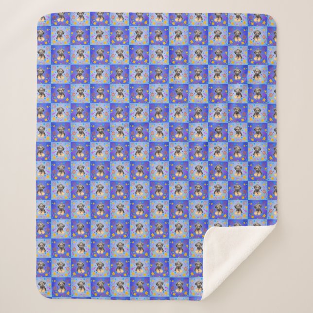 Cobertor Sherpa Thatch Border Terrier patchwork Pattern (Frente)