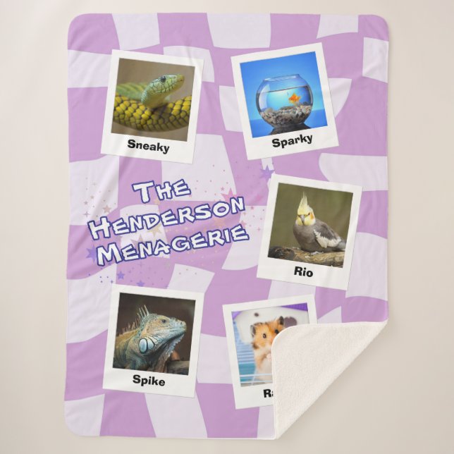 Cobertor Sherpa The Family Menagerie – Custom 5-Pet Photo Design (Frente)