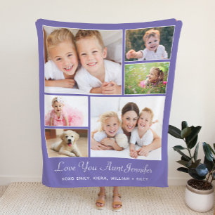 Cobertor Sherpa Tia Love Você Personalizou Foto Roxo