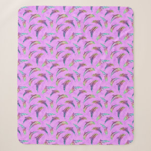 Cobertor Sherpa Tie Dye Pink Marine Animal Dolphins Marlins