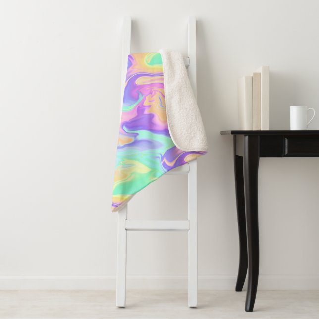 Cobertor Sherpa Tie Dye Swirl Marble Retro Groovy (In Situ)