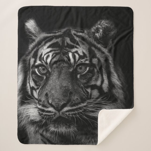 COBERTOR SHERPA TIGER PORTRAIT IN BW (Frente)