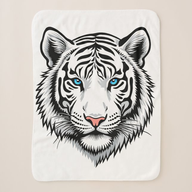 Cobertor Sherpa Tigre branco com olhos azuis (Frente)
